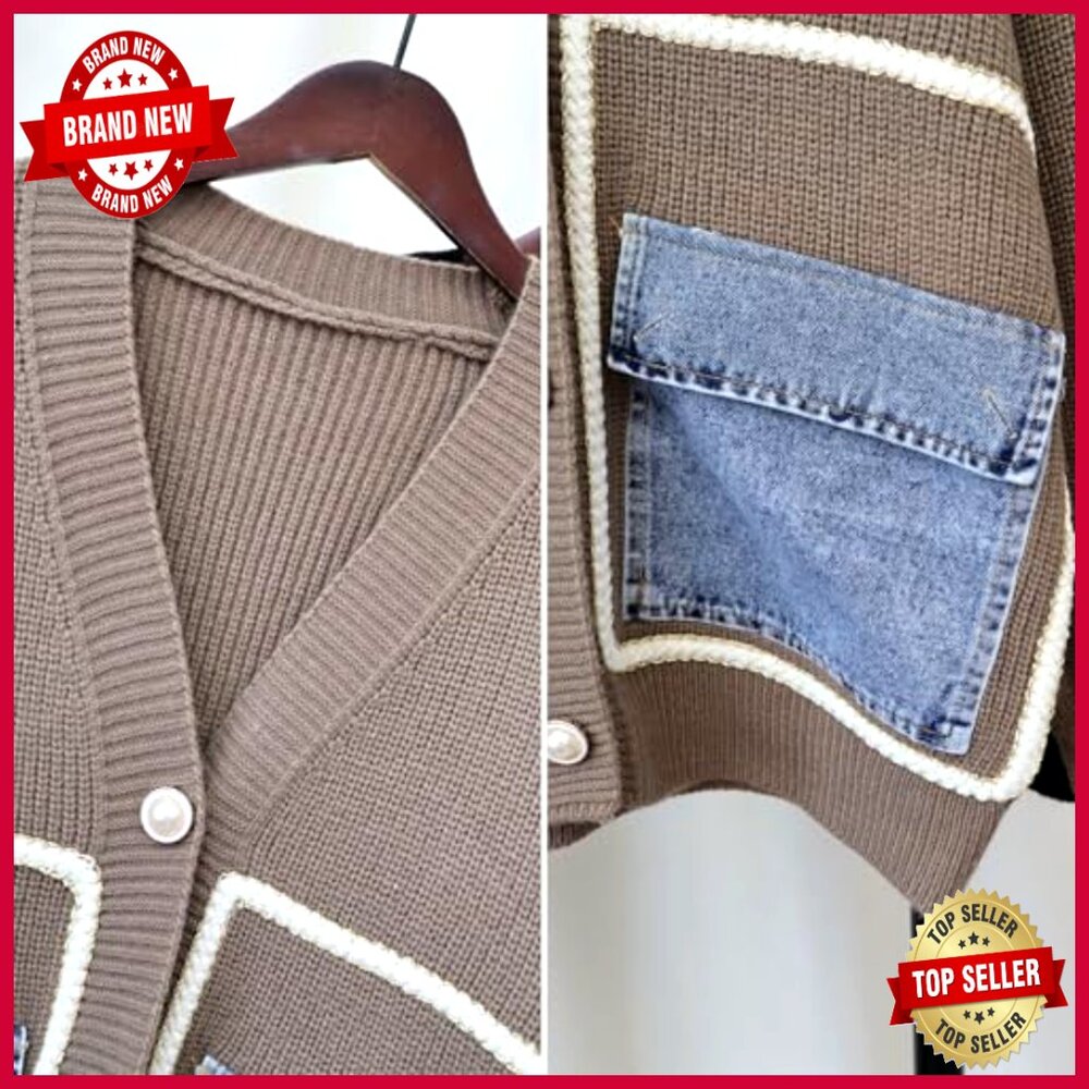 Oversized Button Cardigan with Patchwork Design L… - image 4